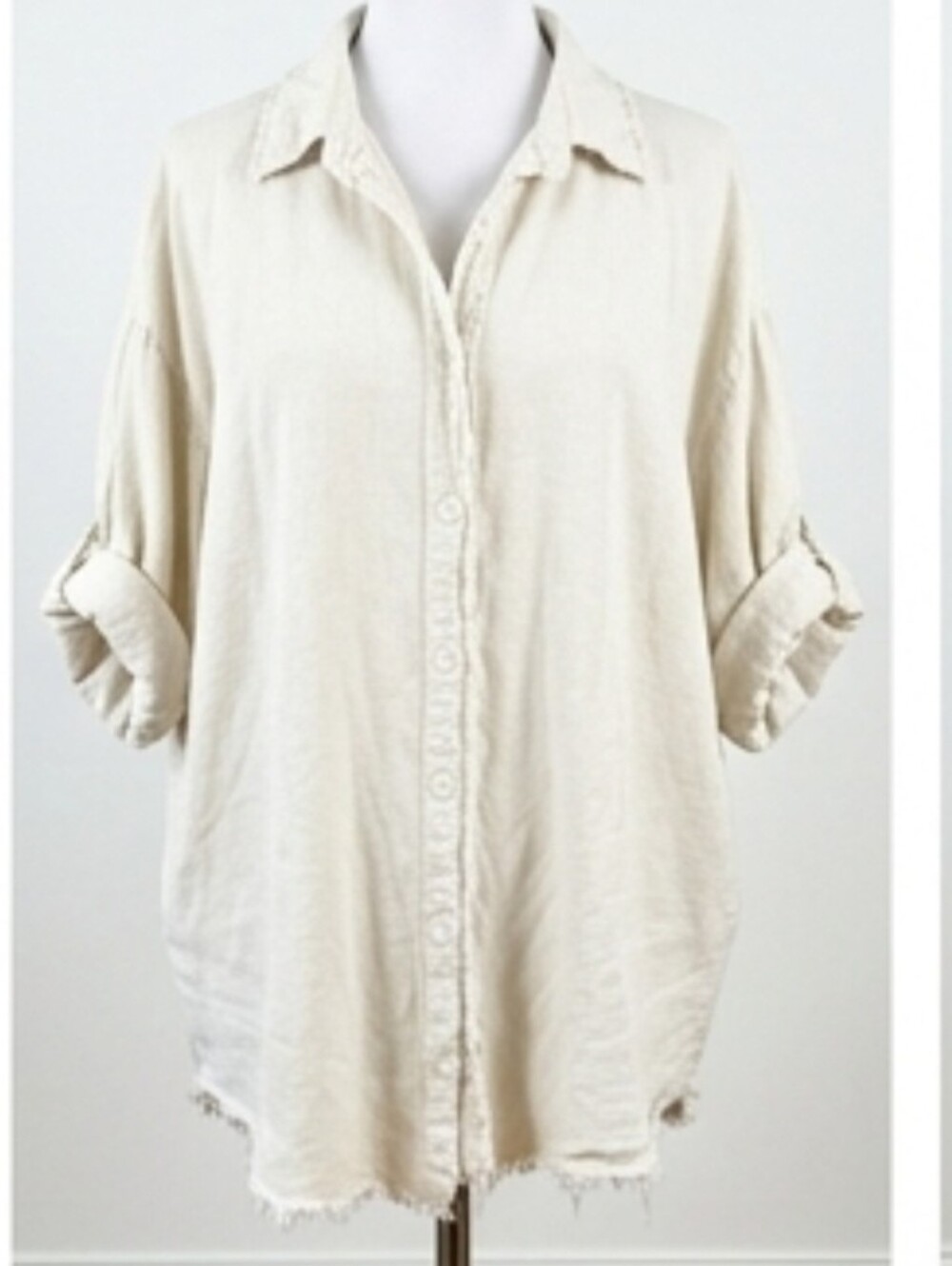 Umgee Cream Button-Front Relaxed Shirt